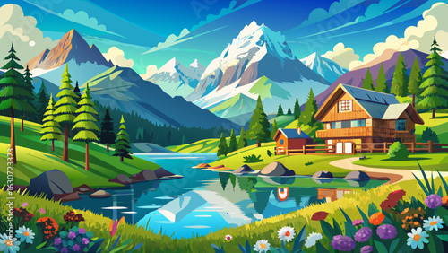 Clear alpine lake reflects Salzburg’s summer skies. Zell am See sparkles below snow-tipped peaks. Wildflowers bloom near winding trails. Wooden chalets nestle peacefully among pine-covered hills and v