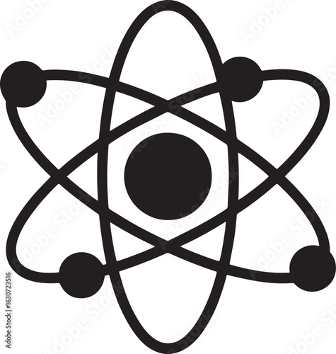 Atom Model Icon Depicting Atomic Structure with Orbiting Electrons for Science and Technology