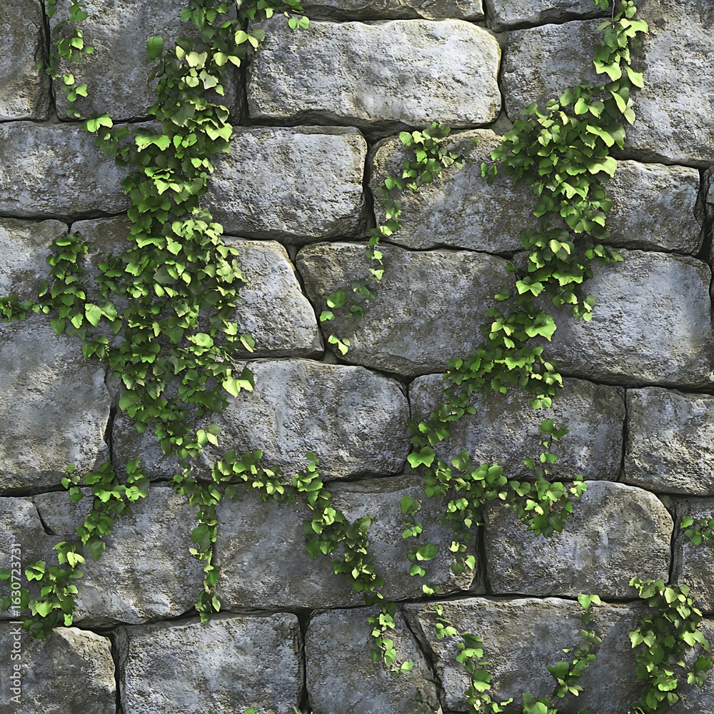 Stone wall with green ivy decor Stone wall with green ivy decor