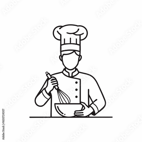 Chef Preparing Ingredients in Kitchen with Whisk for Culinary Blogs, Recipe Websites, Cooking Guides, and Food Industry Awareness  
