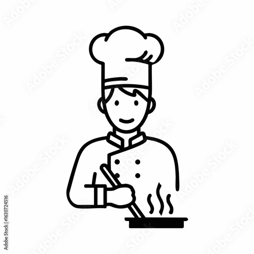 Chef Cooking in Kitchen with Utensil and Steam for Culinary Blogs, Recipe Websites, Food Education, Cooking Shows, and Restaurant Marketing  