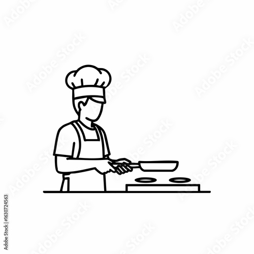 Chef Cooking in Kitchen with Pan on Stove for Culinary Blogs, Cooking Websites, Recipe Cards, Educational Content, and Food Industry Awareness  