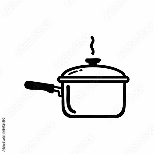 Cooking Pot with Steam in Minimalist Style for Food Blogs, Recipe Websites, Kitchenware Illustrations, Culinary Education, and Meal Preparation Content  