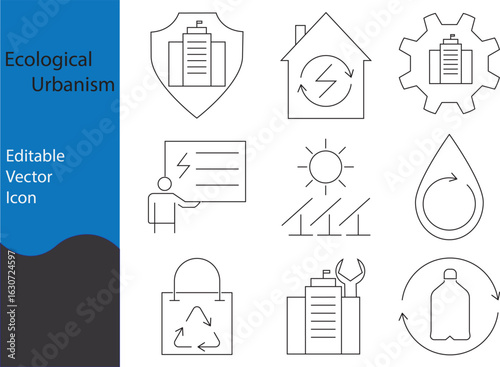 Ecological Urbanism Editable Vector Icon Set