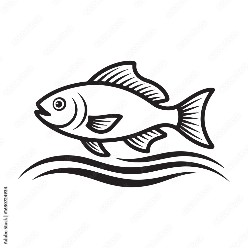 Fototapeta premium Stylized Fish Swimming Vector - Simple Line Art EPS Design