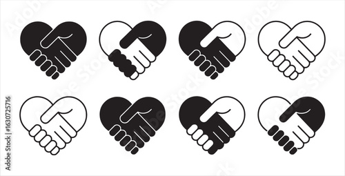 Handshake Heart Icon Vector - Unity and Partnership Symbol EPS Design