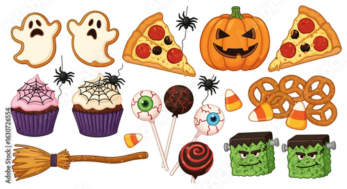 Festive Halloween treat spread with fun spooky themed decorations