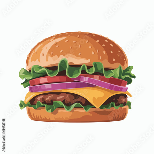 Delicious double cheeseburger with lettuce tomato and onion