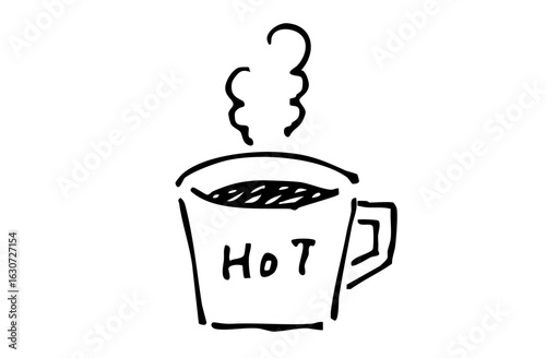 モノクロ手描きイラスト　ホットコーヒー