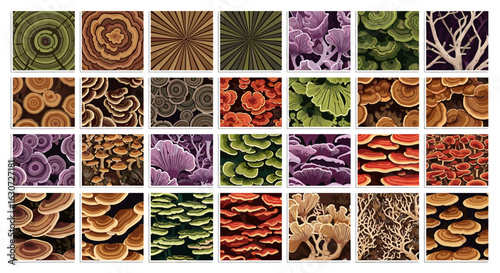 Diverse fungal colony textures: A captivating natural world mosaic