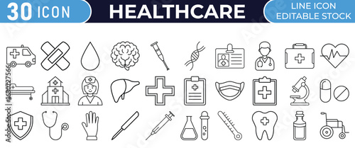 Healthcare and Medical Line Art Icon Set