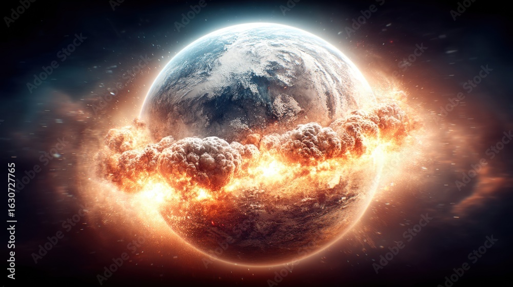 Fototapeta premium An artistic depiction of the Earth exploding dramatically in outer space.