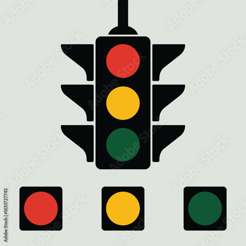 Traffic light with red yellow and green signals and individual lights