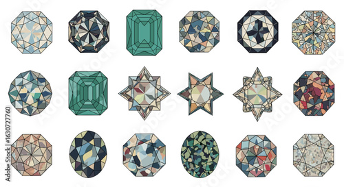 Collection of varied precious gems and jewels in different cuts.