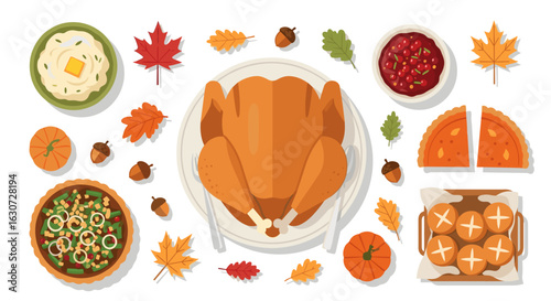 Thanksgiving Feast: A Delicious Selection of Holiday Food Overhead View