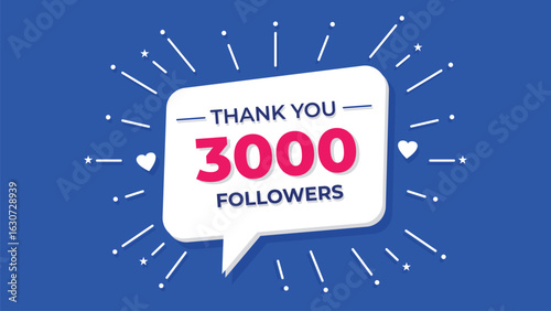 Celebration Banner for Reaching 3000 Followers Thank You Design Template for Social Media Appreciation