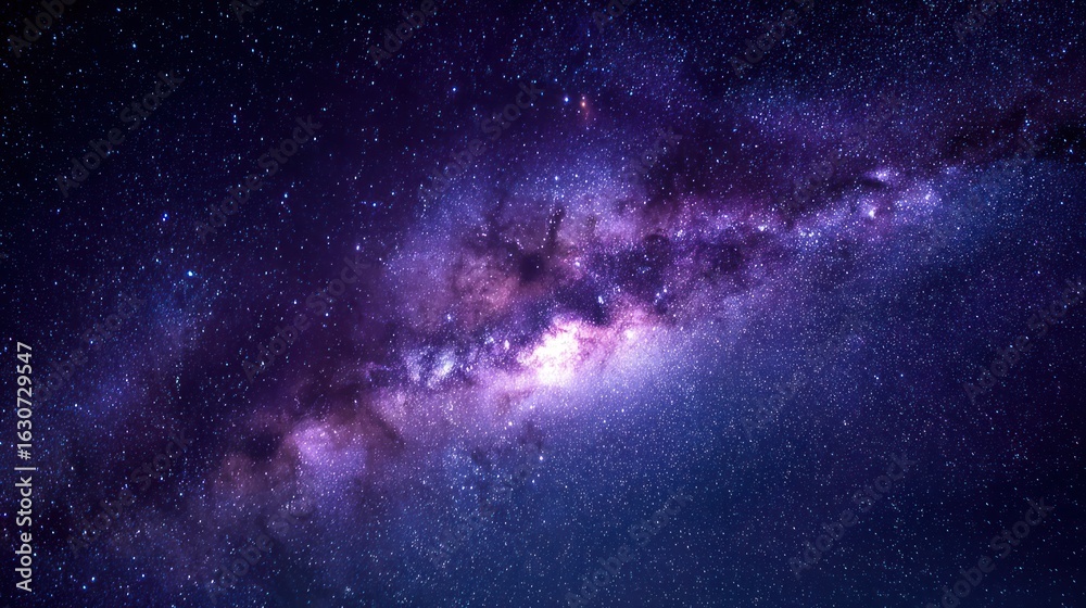 Fototapeta premium Vibrant Milky Way galaxy spans with shining light among myriad distant stars