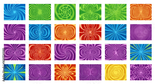 Vibrant abstract psychedelic pattern featuring swirling designs and color variations