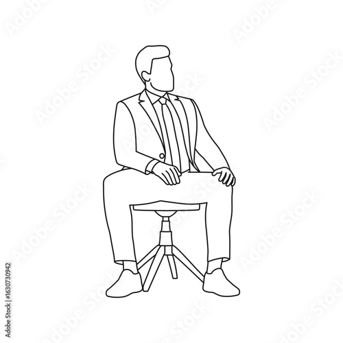 Sketch male figure, silhouette man sitting stool