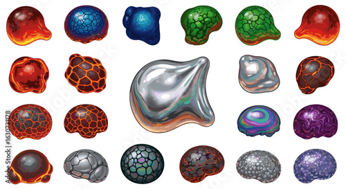 Colorful, decorative spheres, artistic textures, a whimsical collection of vibrant orbs