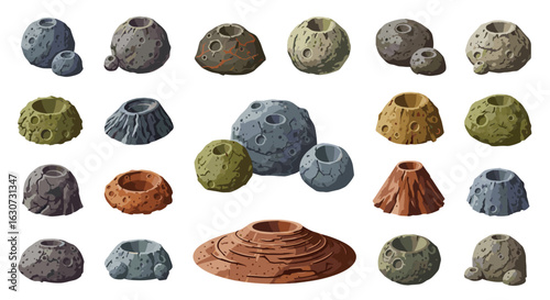 Cartoon lunar craters collection of varying colors and sizes, great for games