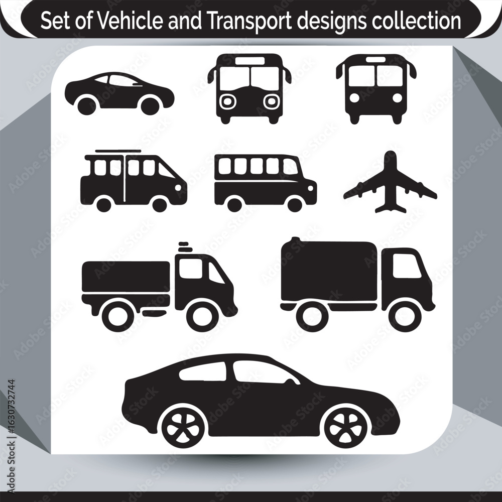 Fototapeta premium Vehicle and Transport Icons Collection Diverse Set of Transportation Modes Represented with Simple Black and White Pictograms Graphic Resource
