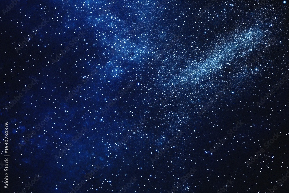 Fototapeta premium Starry sky background, blue night sky full of stars, glowing stars in the dark space, starry background, dark night, stars in the distance, starlight, dark background with a blue glow, night sky. 