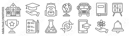 School and education line vector icon set