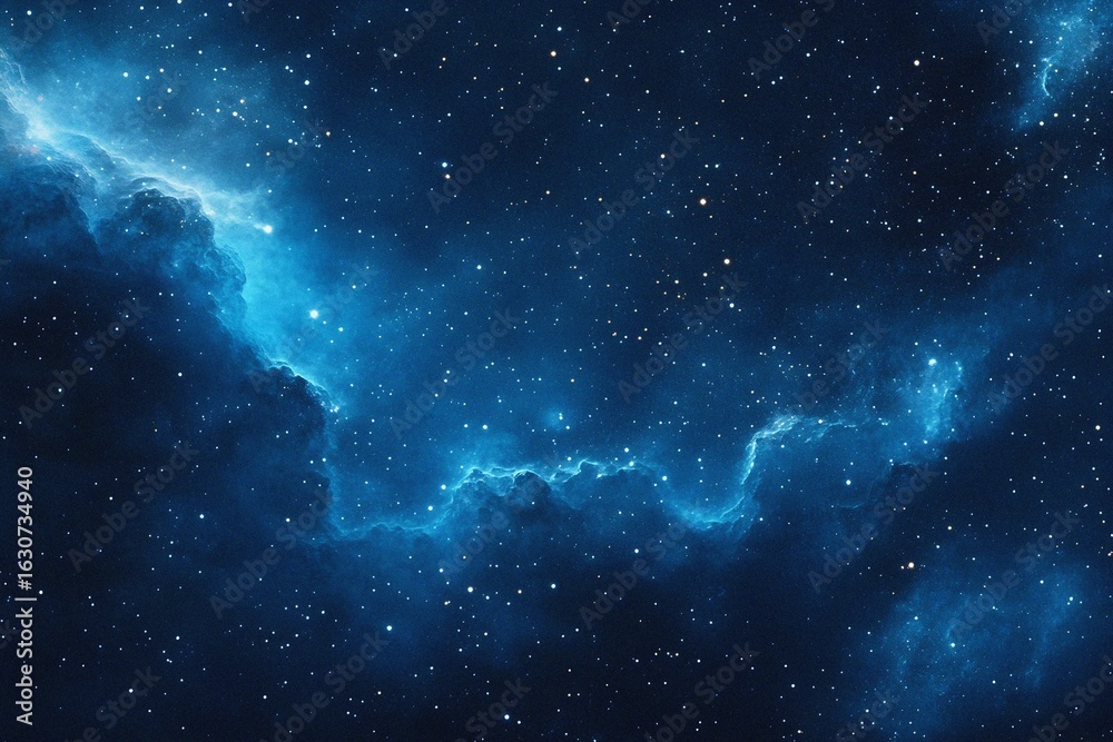 Fototapeta premium Starry sky background, blue night sky full of stars, glowing stars in the dark space, starry background, dark night, stars in the distance, starlight, dark background with a blue glow, night sky. 