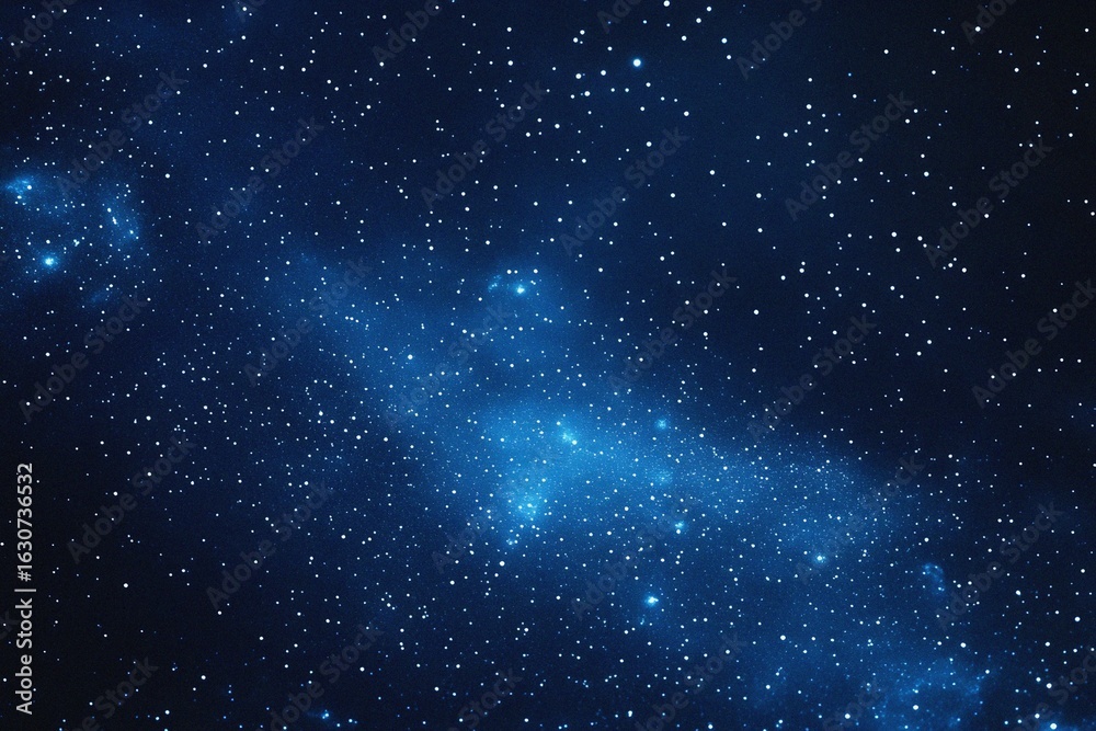 Fototapeta premium Starry sky background, blue night sky full of stars, glowing stars in the dark space, starry background, dark night, stars in the distance, starlight, dark background with a blue glow, night sky. 