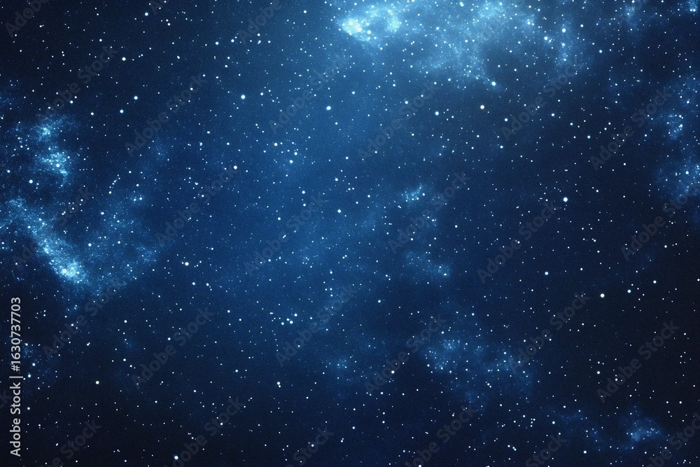 Fototapeta premium Starry sky background, blue night sky full of stars, glowing stars in the dark space, starry background, dark night, stars in the distance, starlight, dark background with a blue glow, night sky. 