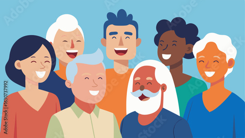 Community and Support A group of diverse individuals laughing and enjoying each others company symbolizing the importance of social connections and positivity in the aging process.