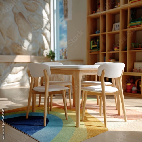 Wallpaper Mural Cozy sunlit playroom with wooden furniture and colorful rug in modern design Torontodigital.ca