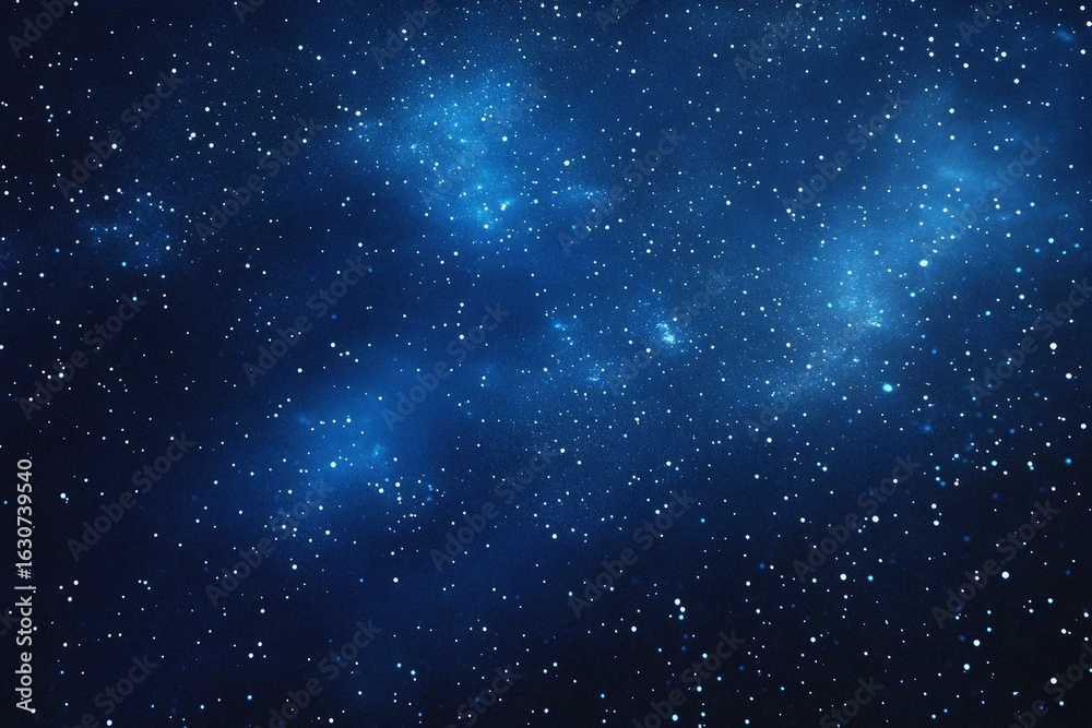 Naklejka premium Starry sky background, blue night sky full of stars, glowing stars in the dark space, starry background, dark night, stars in the distance, starlight, dark background with a blue glow, night sky. 