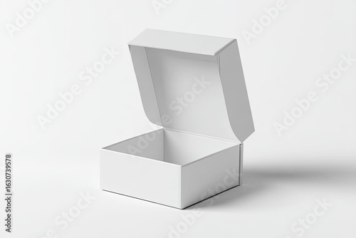 Open white cardboard box on white background