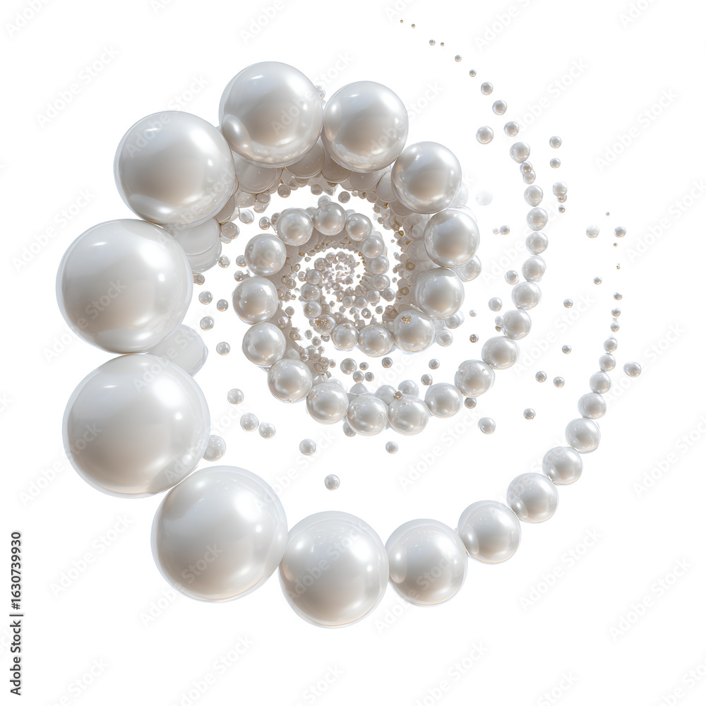 Obraz premium Luxury pearl necklace curled in spiral white background