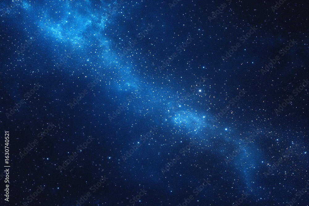 Fototapeta premium Starry sky background, blue night sky full of stars, glowing stars in the dark space, starry background, dark night, stars in the distance, starlight, dark background with a blue glow, night sky. 