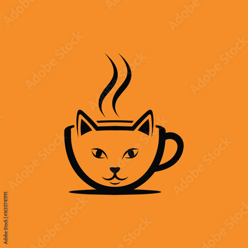 Cat Cup Coffee Simple Modern Icon Design Template Logo