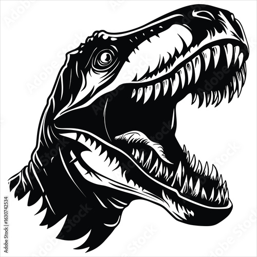 Fierce tyrannosaurus rex head with open mouth and sharp teeth