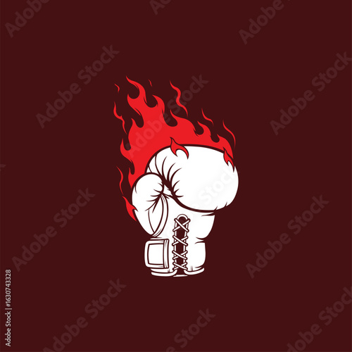 Hot Burn Fire Boxing Glove Simple Creative Design Template Logo