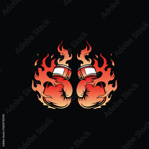 Gloves Boxing Burning Fire Simple Design Template Logo