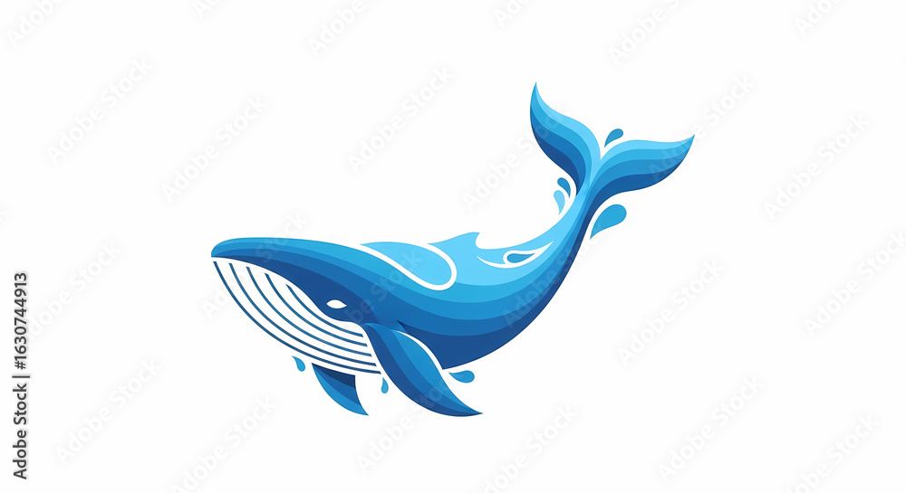 Obraz premium Elegant blue whale logo design. A fluid marine animal illustration perfect for a modern brand concept.
