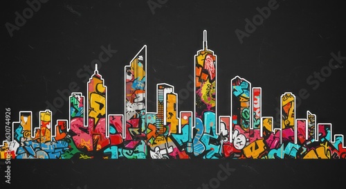 Graffiti cityscape silhouette