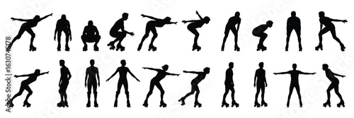 Silhouettes of People Roller Skating in Dynamic Poses rollerblades sport