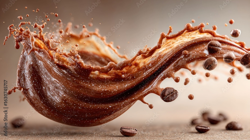 Fototapeta premium Coffee splash, beans in motion