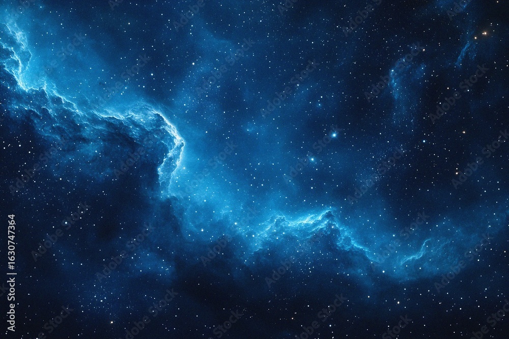 Fototapeta premium Starry sky background, blue night sky full of stars, glowing stars in the dark space, starry background, dark night, stars in the distance, starlight, dark background with a blue glow, night sky. 