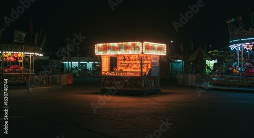 Illuminated food stall at night