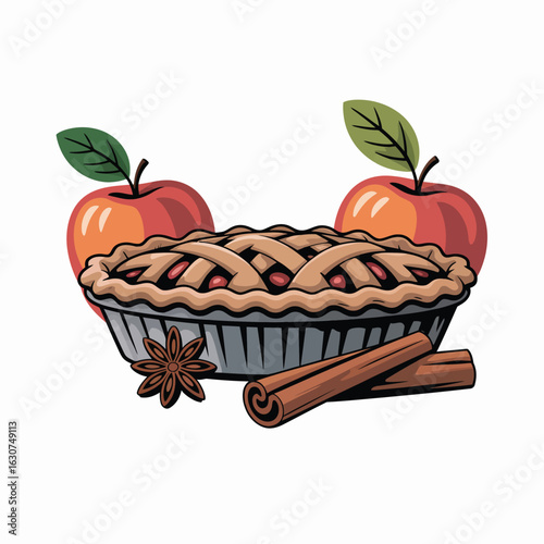 Delicious homemade apple pie with fresh apples cinnamon sticks and star anise