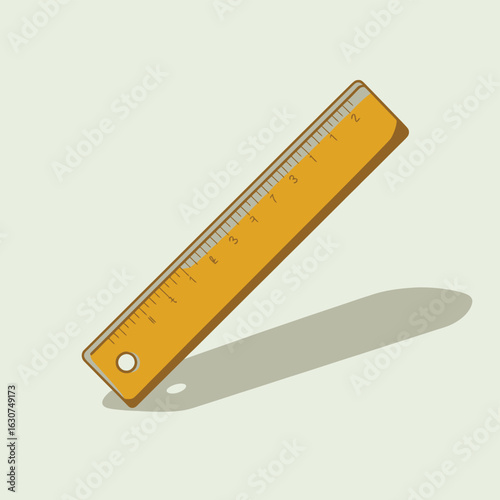 Yellow ruler with shadow on a light green background
