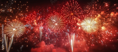 Colorful Fireworks Display Lighting up the Night Sky During a Festive Celebra...